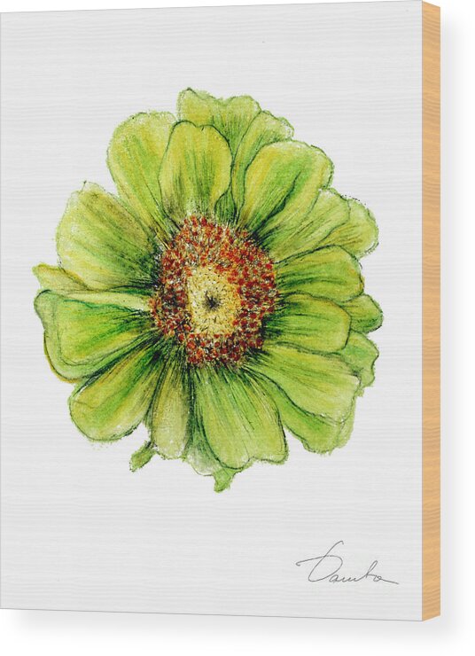 Beautiful Wood Print featuring the painting Zinnia by Danuta Bennett