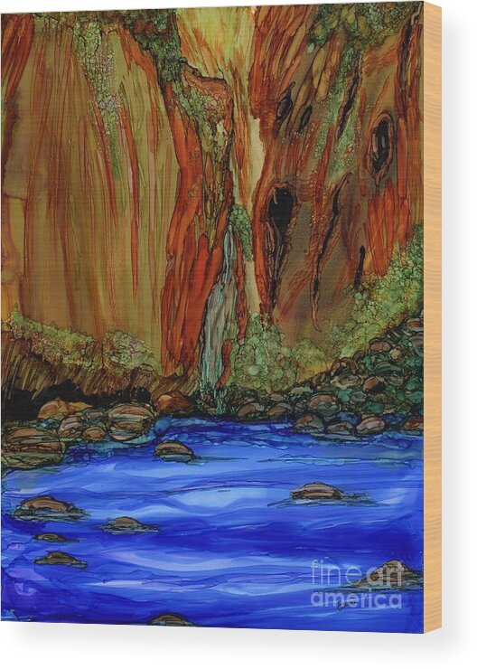 Canyon Wood Print featuring the painting Zion Canyon River Walk by Eunice Warfel
