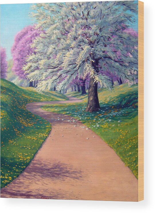 Landscape Wood Print featuring the painting Apple Blossom Trail by Rick Hansen