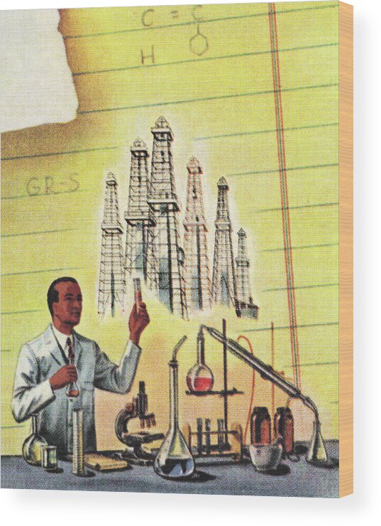Adult Wood Print featuring the drawing Chemist Working in a Laboratory #1 by CSA Images