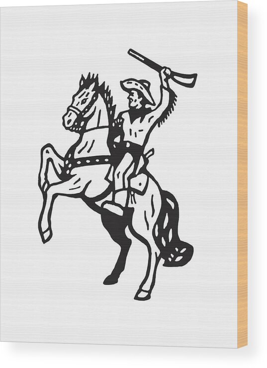 Accessories Wood Print featuring the drawing Cowboy on Rearing Horse #1 by CSA Images