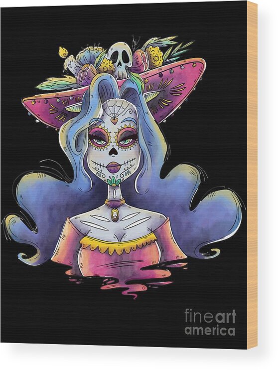 Cool Wood Print featuring the digital art Day Of The Dead La Calavera Catrina #1 by Flippin Sweet Gear