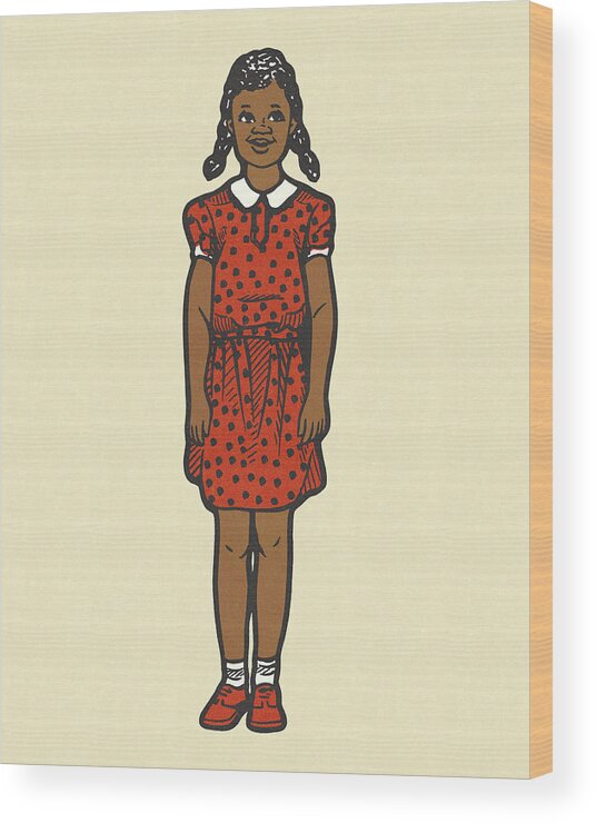 African American Wood Print featuring the drawing Girl Wearing a Red Dress #1 by CSA Images