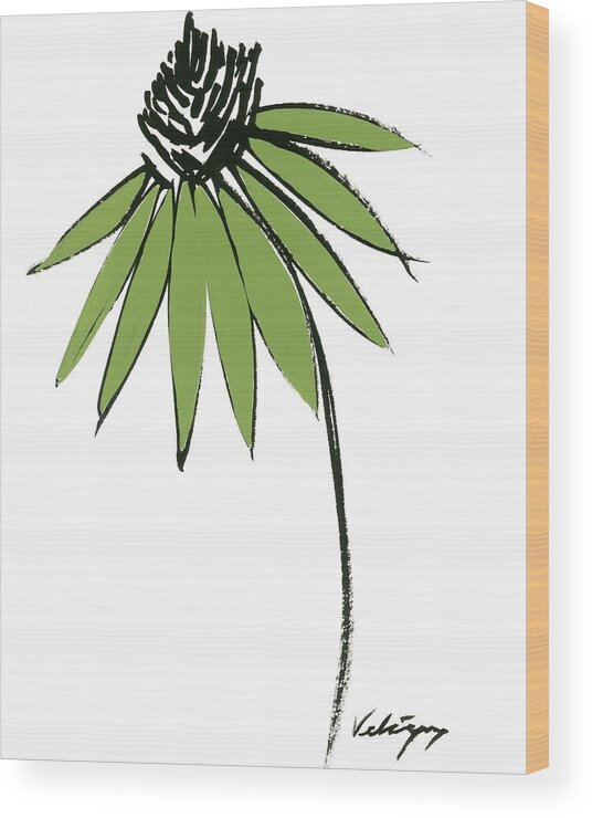 Botanical & Floral Wood Print featuring the painting Graphic Cone Flower I #1 by Deborah Velasquez