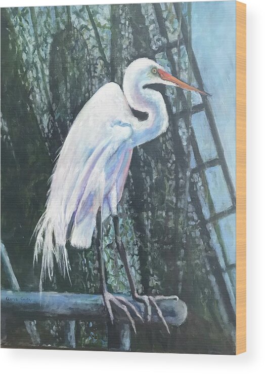 Egret Wood Print featuring the painting Lunch Time by Gloria Smith