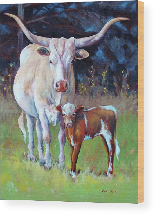 Cattle Wood Print featuring the painting Mama and Jr. #2 by Cynthia Westbrook