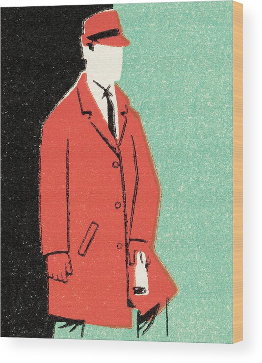 Accessories Wood Print featuring the drawing Man in overcoat and hat #1 by CSA Images