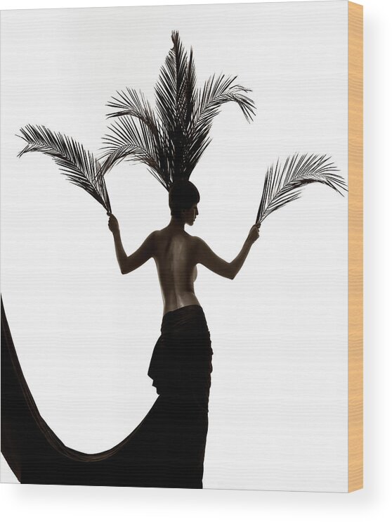 Female Wood Print featuring the photograph Palm leaves headdress #2 by Anders Kustas