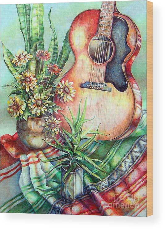 Gibson Guitar Wood Print featuring the painting Room for Guitar by Linda Shackelford