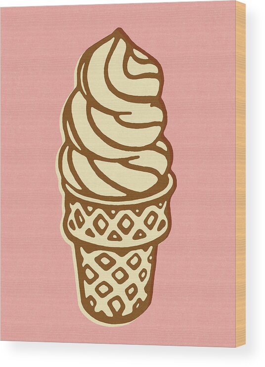 Campy Wood Print featuring the drawing Soft Serve Ice Cream Cone #1 by CSA Images