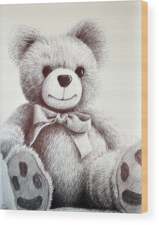 Teddy Bear Wood Print featuring the drawing Teddy by Rick Hansen