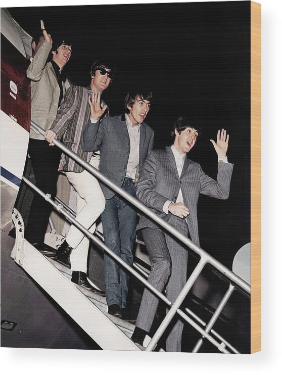 Beatles Wood Print featuring the photograph The Beatles Arriving In Las Vegas #1 by Globe Photos