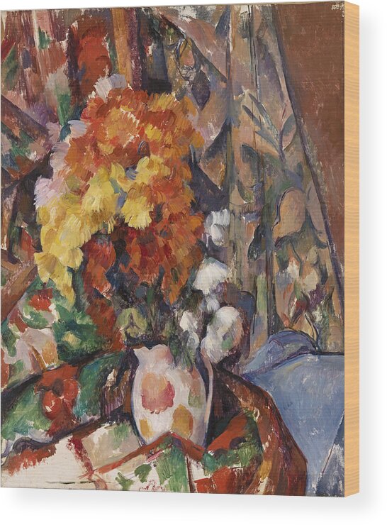 Paul Cezanne Wood Print featuring the painting The Flowered Vase #2 by Paul Cezanne