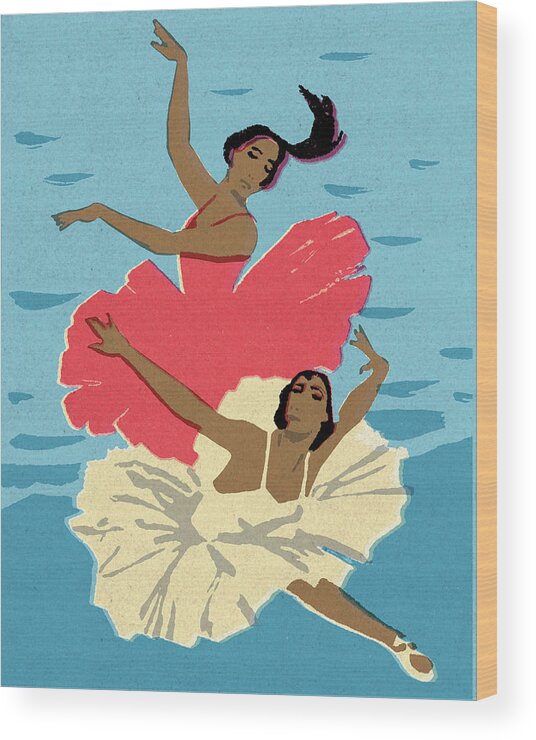 Activity Wood Print featuring the drawing Two Ballerinas #1 by CSA Images