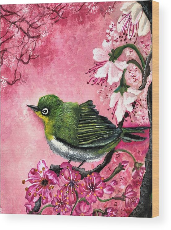 Bird Wood Print featuring the painting Warbling white-eye #1 by Tara Krishna