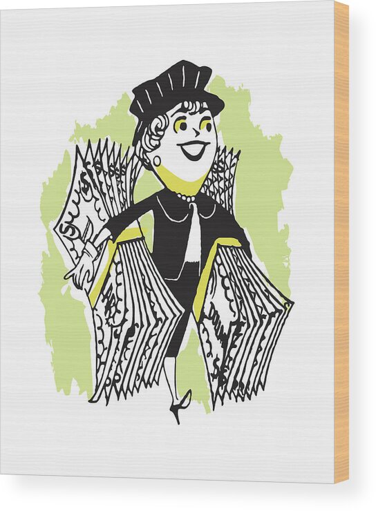 Abundance Wood Print featuring the drawing Woman Carrying Dollar Bills #1 by CSA Images