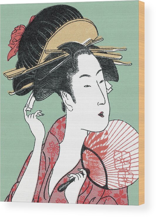 Adult Wood Print featuring the drawing Asian Woman #16 by CSA Images