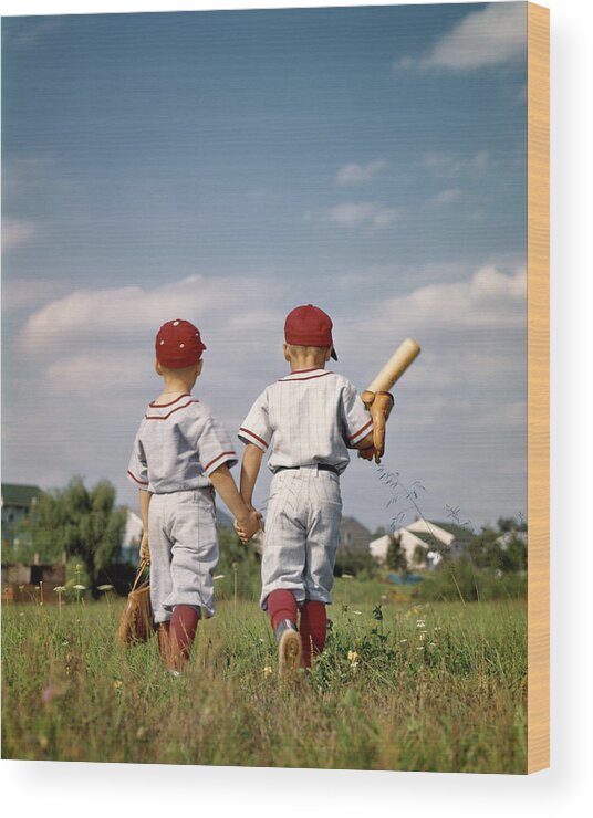 Photograph Wood Print featuring the painting 1960s Two Boys Brothers Wearing Little by Vintage Images