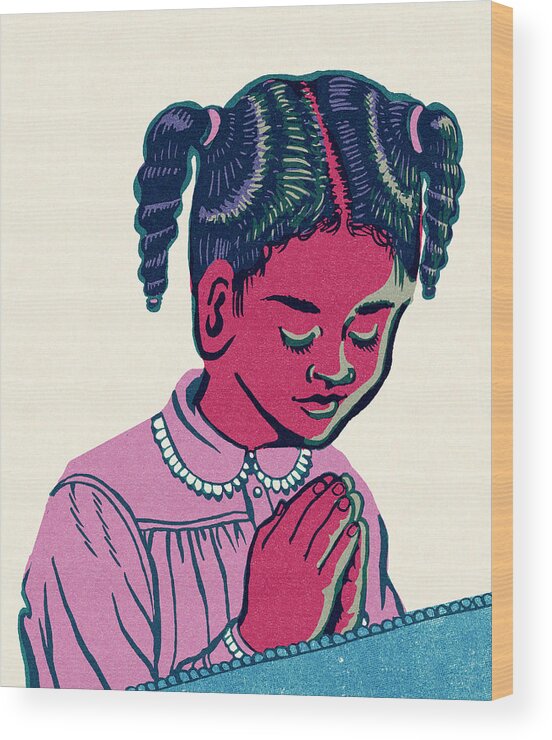 African American Wood Print featuring the drawing Girl Praying #2 by CSA Images