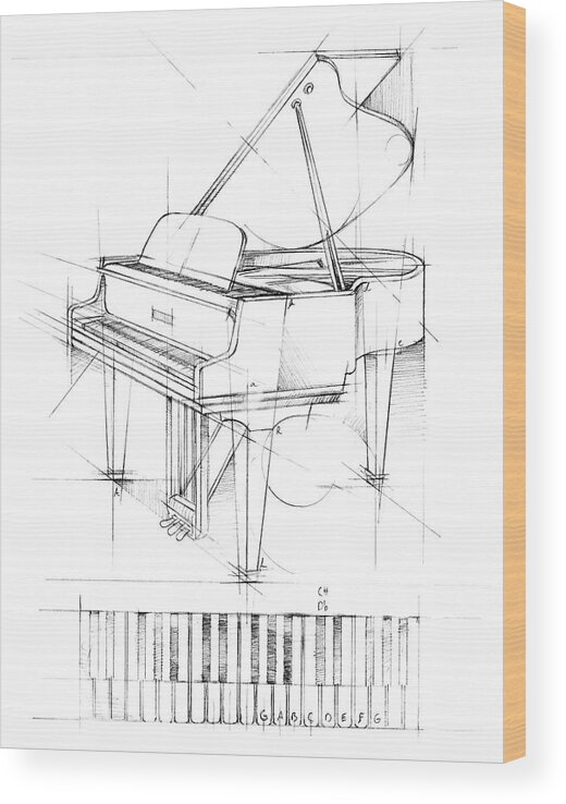 Entertainment Wood Print featuring the painting Piano Sketch #2 by Ethan Harper