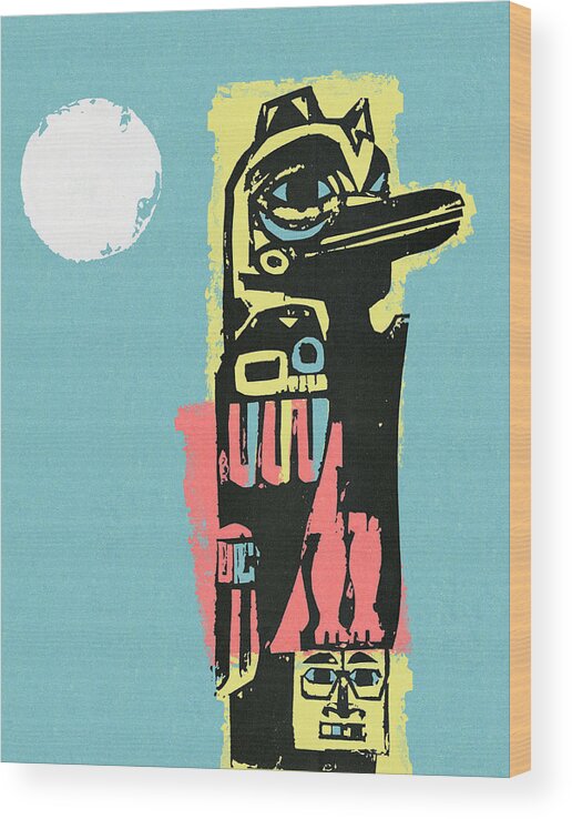Alaska Wood Print featuring the drawing Totem Pole #2 by CSA Images