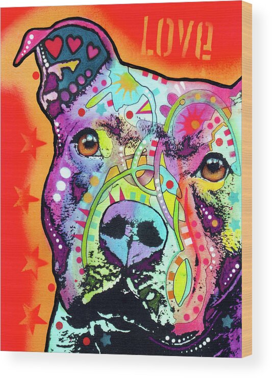 Thoughtful Pitbull Wood Print featuring the mixed media Thoughtful Pitbull #3 by Dean Russo