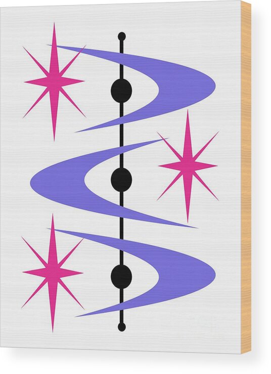 Mid Century Modern Wood Print featuring the digital art Boomerangs and Stars by Donna Mibus