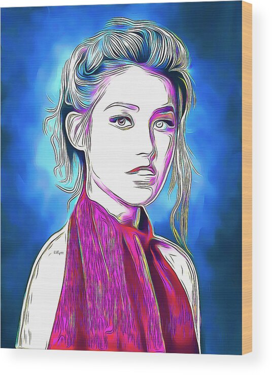 Draw Wood Print featuring the digital art 63 of 100 SPECIAL DISCOUNT - portrait by Nenad Vasic