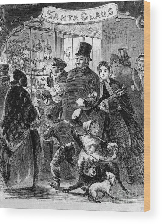 Engraving Wood Print featuring the photograph A Family Christmas Shopping In New York by Bettmann