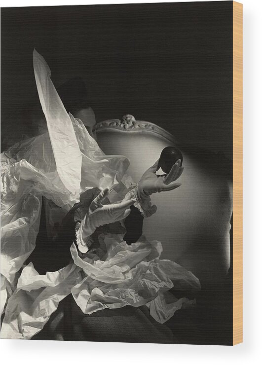 #new2022vogue Wood Print featuring the photograph A Pair Of Hands In Gloves Holding An Apple by Horst P Horst