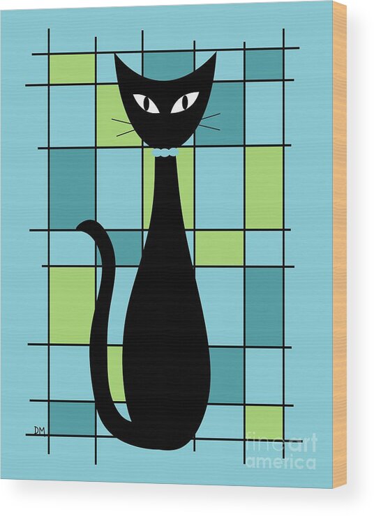 Wood Print featuring the digital art Abstract Cat in Light Blue by Donna Mibus
