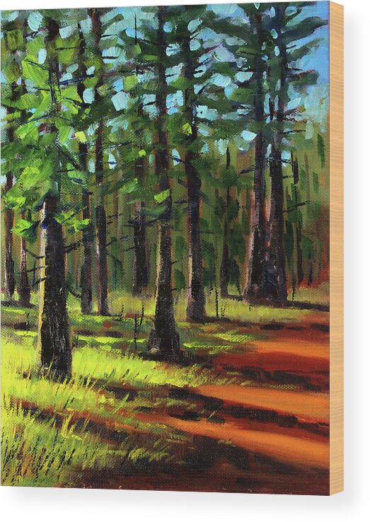 Evergreen Forest Wood Print featuring the painting Afternoon Light by Nancy Merkle