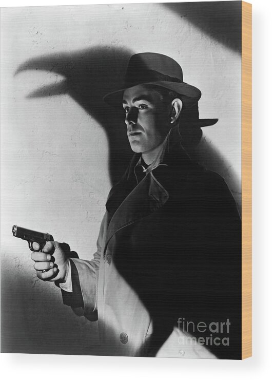 Film Noir Wood Print featuring the photograph Alan Ladd This Gun for Hire 1942 by Sad Hill - Bizarre Los Angeles Archive