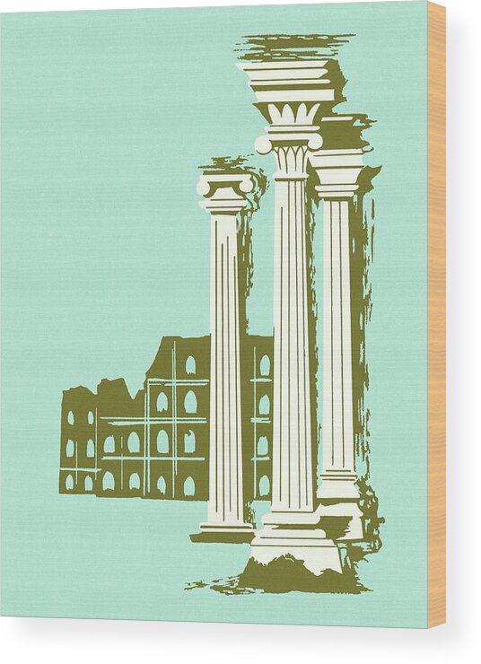 Ancient Wood Print featuring the drawing Ancient Ruins and Columns by CSA Images