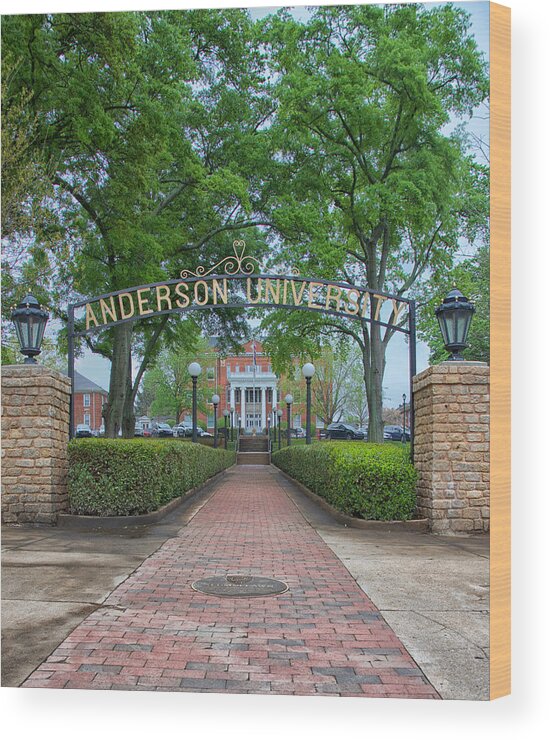Anderson Wood Print featuring the photograph Anderson University Entrance by Blaine Owens