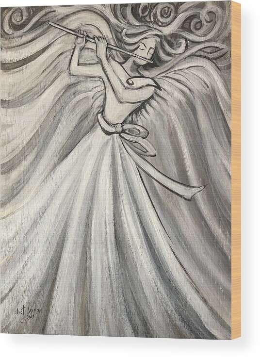 Angel Wood Print featuring the painting Angelic Flutist by Jeanette Jarmon