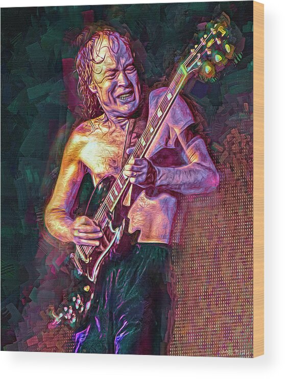 Angus Young Wood Print featuring the mixed media Angus Young by Mal Bray