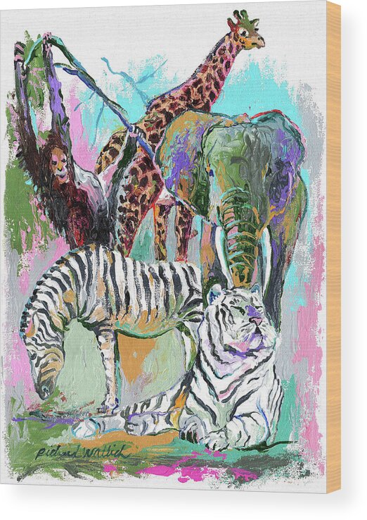 Various Animals (elephant Wood Print featuring the painting Animals by Richard Wallich