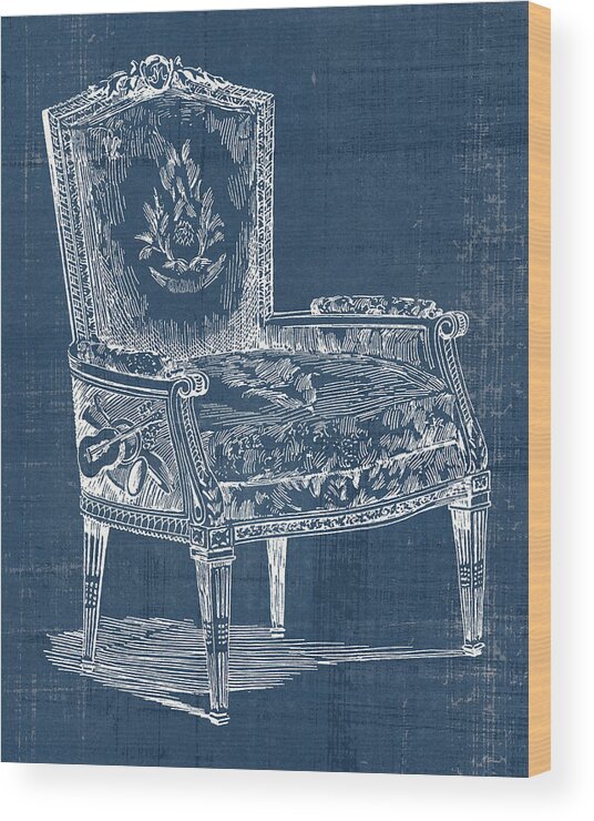  Wood Print featuring the painting Antique Chair Blueprint I by Vision Studio