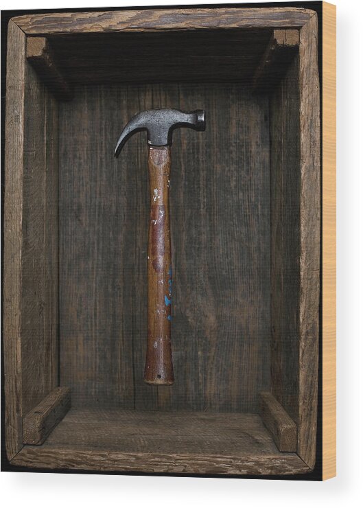 Toughness Wood Print featuring the photograph Antique Hammer Floating In Old Box by Chris Parsons