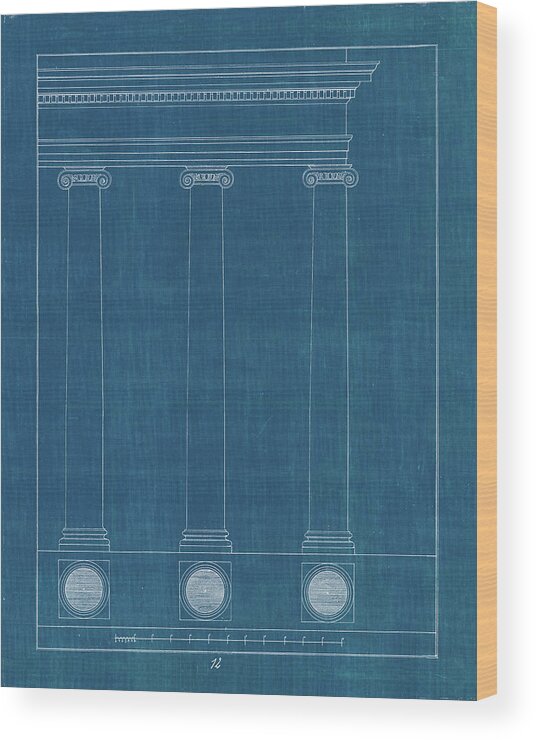 Architecture Wood Print featuring the painting Architectural Columns IIi Blueprint by Wild Apple Portfolio