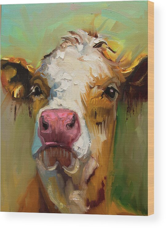 Cow Wood Print featuring the painting Attitude by Diane Whitehead