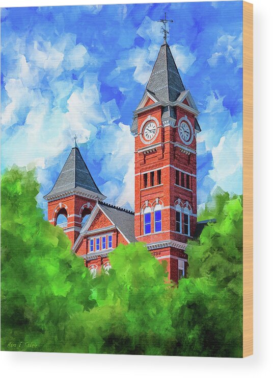 Auburn Wood Print featuring the mixed media Memories of Auburn - Samford Hall by Mark Tisdale