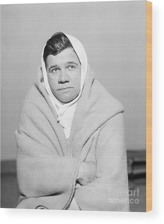Babe Ruth Wood Print featuring the photograph Babe Ruth Wrapped In Blanket by Bettmann