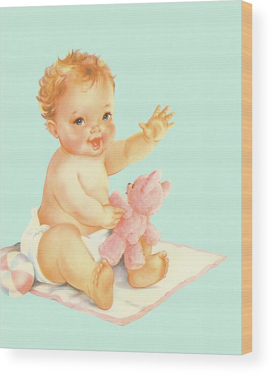 Baby Wood Print featuring the drawing Baby Sitting on a Blanket by CSA Images