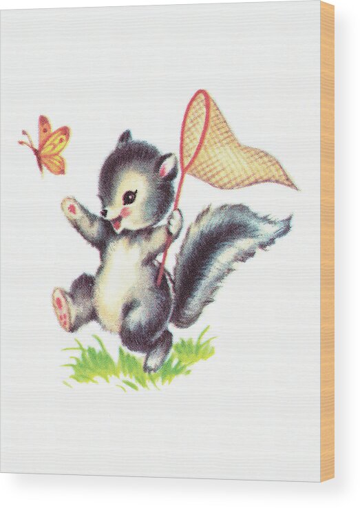 Animal Wood Print featuring the drawing Baby squirrel by CSA Images