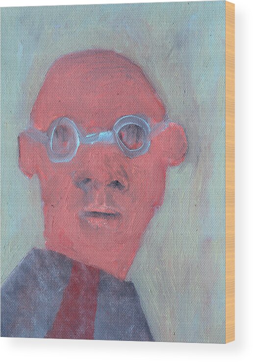 Bald Wood Print featuring the painting Bald man in glasses by Edgeworth Johnstone