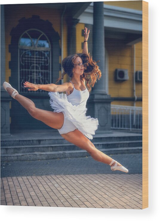 Ballerina Wood Print featuring the photograph Ballerina In Flight by Vasil Nanev