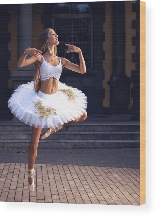 Ballerina Wood Print featuring the photograph Ballerina Is Posing 4 by Vasil Nanev
