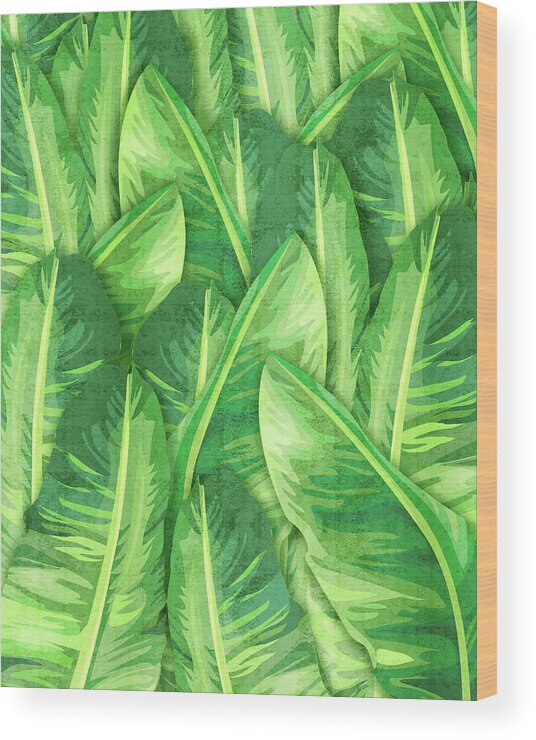 Banana Leaf Wood Print featuring the mixed media Banana Leaf 1 - Banana Leaf Pattern 1 - Tropical Leaf Print - Botanical Art - Green by Studio Grafiikka